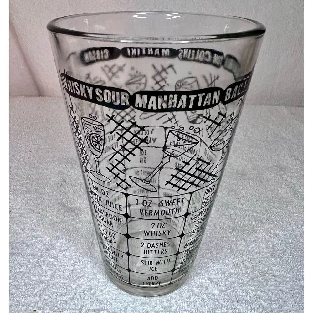 Vintage Bartender's Shaker Pint Bar Glass Cocktail and Mixed Drink Recipes
